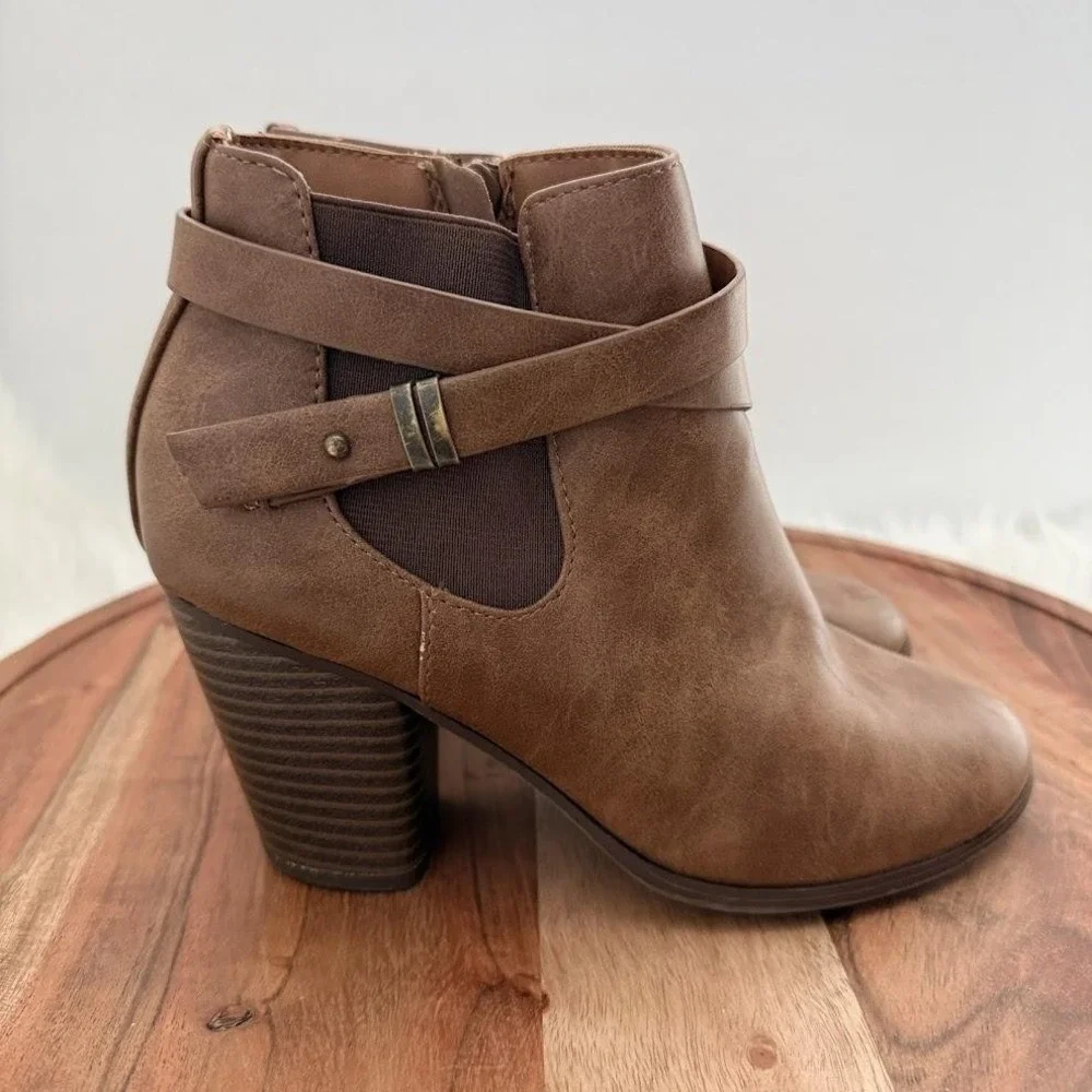 Marc Republic Ankle Bootie Womens 5 Brown Excellent Block Heel Strap Zip